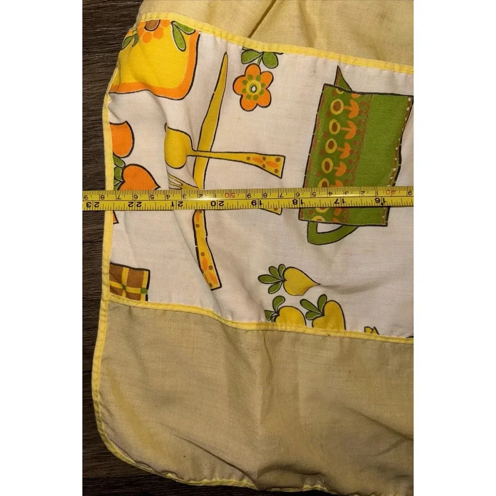 Vtg Half Apron Grannycore Retro Pocket Floral Fork Spoon Baking Kitchen Yellow